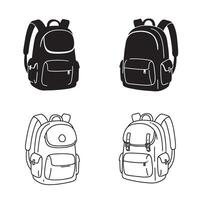 Minimal school bag symbol set in silhouette style great for learning center and student identity vector