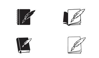 Elegant notebook pen and quill logo symbol set in silhouette for personal branding and identity vector