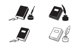 Pen quill and notebook logo symbol collection with line art illustration for creative branding vector