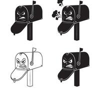 Angry and funny Mailbox silhouette and out line art illustration 4 set design for stationery branding school projects expressive mail icon sets and digital art vector