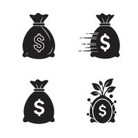 dollar business company logo symbol silhouette illustration 4 set design showing timeless business iconography used in finance marketing and branding campaigns vector