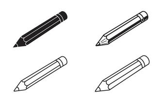 Pencil silhouette and out line art illustration 4 set design perfect for school supplies creative tools education icons minimal sketch symbols and drawing equipment branding vector