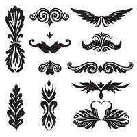 Flourish decoration bundle with swill ornament elements in silhouette hand drawn vector