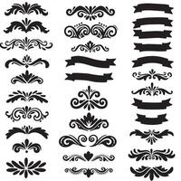 Classic swill ornament bundle in silhouette with hand drawn design elements set vector