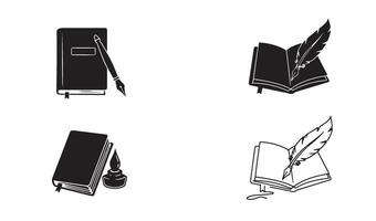 Notebook pen logo set featuring quill and signature symbol in silhouette for creative branding vector