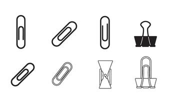 Paperclip silhouette and out line art logo symbol illustration 4 set design with sleek office style icons used in branding paper tools and desktop workspace visuals vector