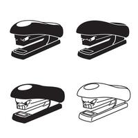 Minimal angry and funny Stapler silhouette and out line art illustration 4 set design showing emotion based icons for print media branding and fun office tools vector