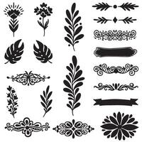 Detailed swill ornament bundle in hand drawn silhouette for elegant design layout vector