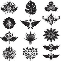 Ornamental swill design element bundle set in silhouette with hand drawn details vector