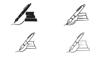 Quill pen and signature logo symbol pack with fine line illustration for elegant company logo vector