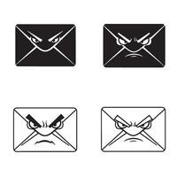 Angry and funny Envelope silhouette and out line art illustration 4 set design used in fun mail projects school communication stickers and creative icons vector