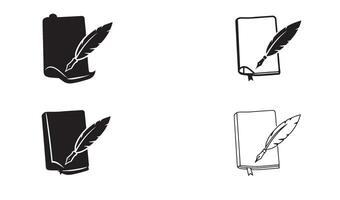 Clean writing logo bundle featuring pen quill and notebook in detailed line art for branding use vector