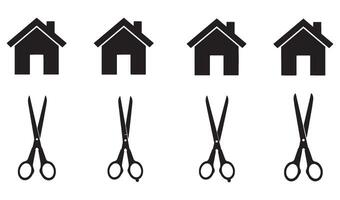 Scissors Home logo symbol silhouette illustration 4 set design showing barber tools home identity logo concepts beauty visuals and style business graphics vector