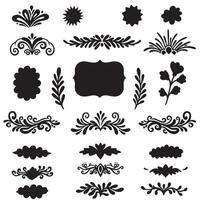 Hand drawn swill silhouette ornament bundle with design elements for layout use vector