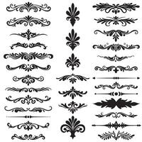 Decorative flourish ornament design set in hand drawn swill silhouette bundle vector