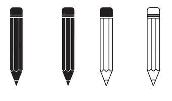 Pencil silhouette and out line art illustration 4 set design crafted for sketch icons creative writing tools outline stationery illustrations and education design themes vector