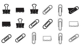 High quality Paperclip silhouette and out line art logo symbol illustration 4 set design showing classic office branding paper holder icons and organization tools vector