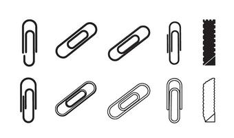 Creative Paperclip silhouette and out line art logo symbol illustration 4 set design for branding digital folders desktop accessories and educational content themes vector