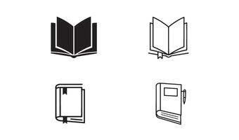 Classic open book logo set designed in minimal line art style for learning reading or branding vector