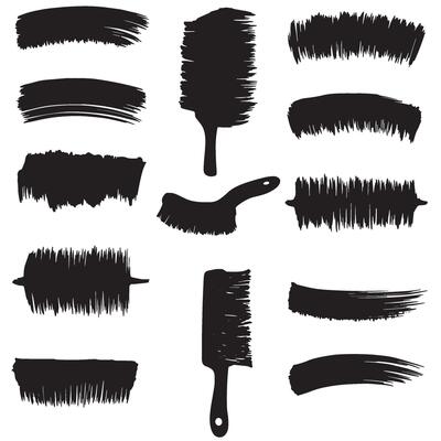 Hand drawn brush paint ornament decoration bundle in silhouette perfect for branding and art layouts