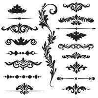 Silhouette set of hand drawn swill decoration ornament design elements bundle for vintage layout vector
