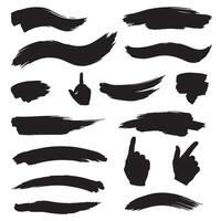 Artistic brush paint stroke elements in silhouette bundle with decoration ornaments for design use vector
