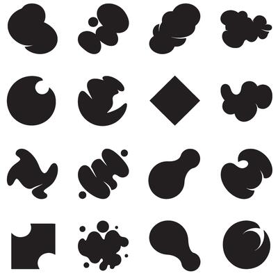Modern abstract silhouette shape bundle organized in geometric grid for layout composition