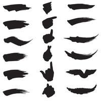 Decorative brush paint stroke bundle set with hand drawn elements in silhouette for layout design vector