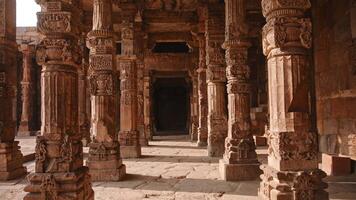 Ancient Temple Columns at Qutub Minar Complex in Delhi video