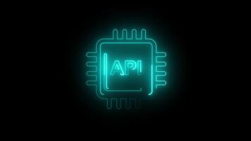 Animated Glowing cyan neon icon with the API interface logo, 4k with alpha background video