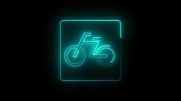 Animated Glowing cyan neon icon with the bicycle logo, 4k with alpha background video