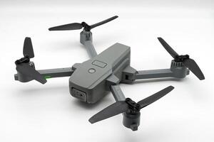 Drone with black propellers ready for flight isolated on white background. photo