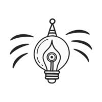 Creative Illustration of a Whimsical Light Bulb With Party Hat and Playful Lines vector