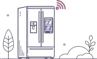 Smart Refrigerator With Wi-Fi Connection in a Cozy Kitchen Setting During the Day vector