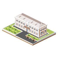Isometric view of museum building. Beautiful classical building with columns. Bushes in a row. vector