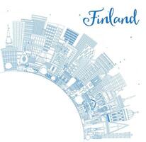 Outline Finland city skyline with blue buildings and copy space. Historic and modern architecture. Finland cityscape with landmarks. Helsinki. Espoo. Vantaa. Oulu Turku vector