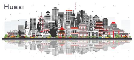 Hubei Province in China. City Skyline with Color Buildings Isolated on White. Tourism Concept with Historic Architecture. Hubei Cityscape with Landmarks. Wuhan. Xiaogan. vector