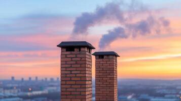 Two chimneys with smoke coming out of them photo