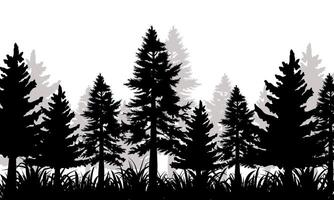 Set Black Branch Tree or Naked trees and grass silhouettes. vector