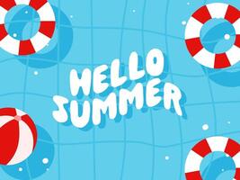 Hello summer text and water on the pool element for summer season. vector
