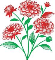 Red Dahlia Flower Illustration Vintage Botanical Vect Art Design vector