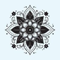 abstract floral background Black and White Intricate Mandala Design on Light Blue Background - Symmetrical Flower Patterns vector