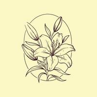 Captivating Hand-Drawn Lily Flower Design with Delicate Buds and Leaves vector