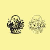 Elegant Black Line Art of Flower Arrangements with a sillhoutte design vector