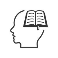 Head profile with open book. Symbolizing knowledge, learning, and intellectual growth. vector