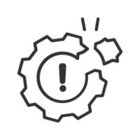 Broken gear with exclamation mark icon . symbolizing malfunction, error, or failure. suitable for various applications vector