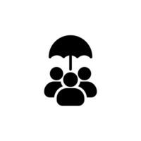 People with umbrella icon. Symbolizes insurance, security, teamwork, and safety. Ideal for concept of protection, social safety net, and corporate responsibility vector