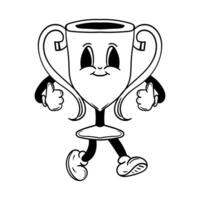 Retro Champion trophy character in groovy vintage Style vector