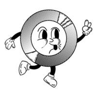 Retro records and cassettes character in groovy vintage vector