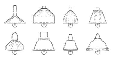 Set of simple images of table lamps drawn in line art vector